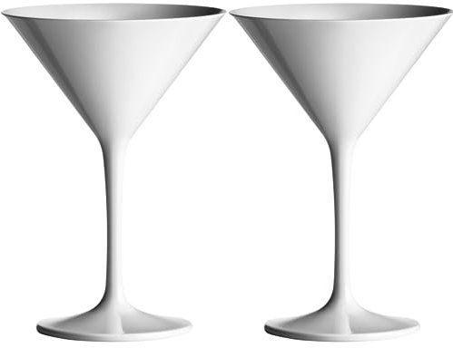 Pair of White Martini Cocktail Glasses made from Unbreakable Polycarbonate. Ideal for celebrations and something a little different in a satin white finish.