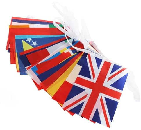 Wimpelkette mit 24 Ländern, 10,5 m, groß, europäische Flagge, 20 x 30 cm, wetterfest, aus Kunststoff, Euro-Flaggen, königliche europäische Flagge, Veranstaltungsbanner