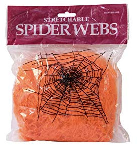 EUROPALMS Halloween Spinnennetz orange 50 g UV-aktiv inkl. 2 schwarze Kunststoffspinnen | Für schaurig schöne Dekorationseffekte bei ihrer Halloween-Party