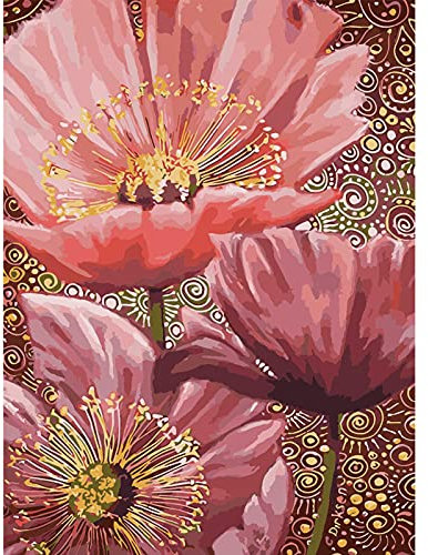Malen Nach Zahlen Erwachsene, DIY Handgemalt Ölgemälde Kits auf Leinwand Geschenk für Frauen Mama Tochter Weihnachten Geburtstag Home Haus Deko 40 * 50 cm (Pink Three Flowers)