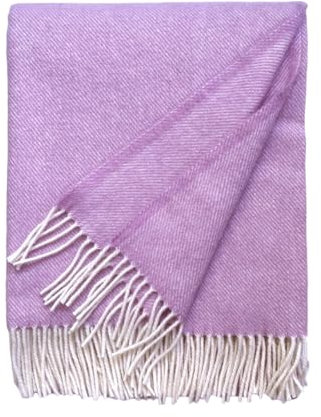 JOWOLLINA Wolldecke Plaid mit Fransen 100% Schurwolle (145x180 cm, Uni Pink Rosa)