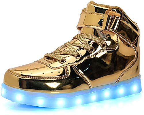 7 Farben LED Schuhe USB Aufladen Leuchtschuhe Licht Blinkschuhe Leuchtende Sport Sneaker Light up Turnschuhe Damen Herren Kinder Shoes Gold