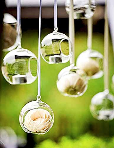 Ecosides Set of 6 Hanging Glass Globe 80MM, Tealight Candle Holder Glass Orbs Terrariums Planters Air Plants Holder Indoor & Outdoor Home Decor for Wedding Party Garden DIY Gifts