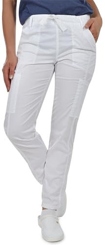 B-well Medizinische Schlupfhose Arbeitshose Dante 5 Taschen Unisex mit elastischem Bund und Gesäßtaschen Krankenhaus Uniformhose mit mittlerer Taille und Rundumgummibund Weiß M