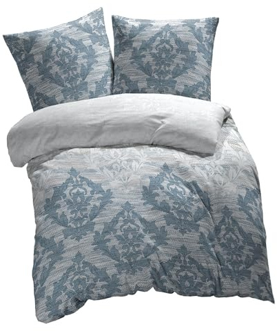etérea Renforcé Bettwäsche 155x220 cm + 80x80 cm Barock Ornamente Blau | 100% Baumwolle Renforcé · sanft-glatt & superweich · ganzjahres-geeignet · 60°C waschbar · MADE IN GREEN by OEKO-TEX