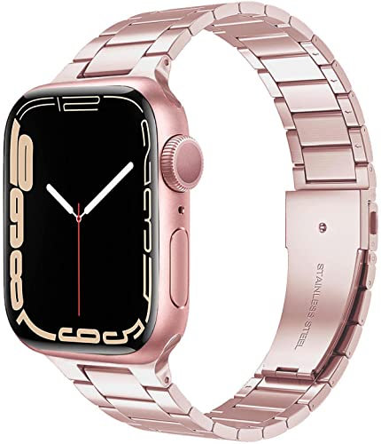 Miimall Cinturino per Apple Watch 49mm 42mm 44mm 45mm, Band in Acciaio Inox, Cinturino Sottile, Donne Uomini Leggero Strap per Apple Watch Serie 9 8 7 6 5 4 3 2 1,Ultra 2 Ultra, SE2 SE, Oro Champagne