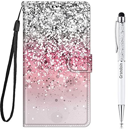 Grandoin für Samsung Galaxy A50 Hülle, Handyhülle im Brieftasche-Stil, Handytasche PU Leder Flip Cover Kreative Muster Book Hülle Magnet Case TPU Schutzhülle Lederhülle Case (Bling-Glitzer)