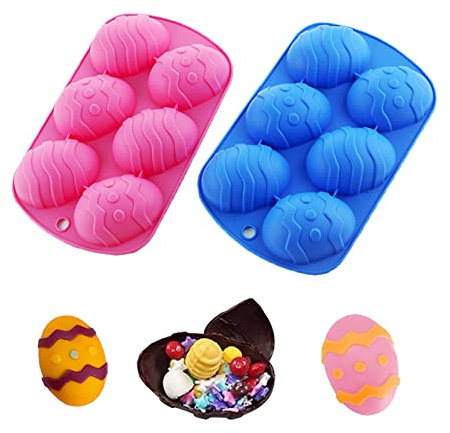 Décorations de Pâques, Lot de 2 Moules en Silicone en Forme d'oeuf de Pâques, Moule à Oeuf de Pâques Non Toxique Sans BPA, Moules à Glaçons, Chocolat, Bonbons, Biscuits, Pudding