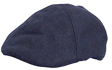 WALKER AND HAWKES - Barney - Unisex Ballonmütze aus 6 Teilen - Flache Kappe im Country-Stil - Marineblaues Fischgrätenmuster - M (58cm)