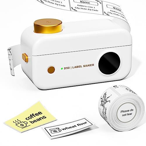 Phomemo D50 Etikettendrucker - Beschriftungsgerät Selbstklebend, Etikettiergerät Bluetooth Label drucker 20-24mm, Kompatibel mit iOS Android, für Aufbewahrung, Zuhause, Büro, Organisation(Weiß)