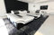 Wohnlandschaft Enzo U Form Sofa Leder- mit LED Beleuchtung, verstellbare Kopfstützen, Recamiere/Lederfarben wählbar/Ausrichtung Ottomane wählbar (Ottomane links, Weiß-Schwarz)