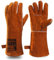 QeeLink Welding Gloves - Heat & Wear Resistant Lined Leather and Fireproof Stitching - For Welders/Fireplace/BBQ/Gardening (Brown, Extra Long (16-Inch))