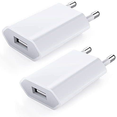 Chargeur Secteur USB pour iPhone, 2-Pack 5V 1A Prise USB Secteur Adaptateur Secteur USB 5 W Compatible avec iPhone 6/6 P/7/7 P/8/8P/XR/XS/X/XS Max/11/SE/12/13/iPod/iPad/Samsung Google Pixel Huawei