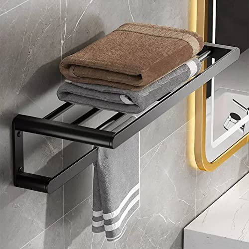 Handtuchhalter,Handtuchhalter ohne Bohren schwarz matt 58cm,Wandmontage Handtuchstange Zwei Schichten,Badetuchhalter,Handtuchhalter Wand für Bad Küche