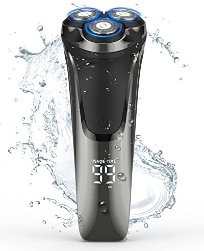 Rantizon Electric Shavers - Wet & Dry Waterproof Rechargeable Shavers with Pop-up Trimmer, Cordless Men's 4D Rotary Electric Razor with LCD Display & Travel Lock