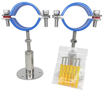 Edelstahl Höhenverstellbare Rohrschelle - Wand/Deckenmontage für 60mm bis 65mm Rohre, Schwerlast Rostfreie Rohrhalterung mit Befestigungsmaterial, 2er Set