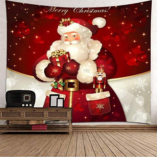 Lieson Weihnachts Wandteppich, Wandteppich Psychedelic Weihnachtsmann, Der Geschenke Hält Rot Weiß Wall Tapestry 210x140CM