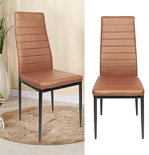 Pack de 6 Sillas de Comedor con Respaldo, Sillas de Cocina Polipiel PU, Patas de Metal, Sillas Tapizada para Comedor, Cocina, Salón, Dormitorio (Marrón)