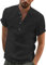 YAOBAOLE Chemise Homme Manche Court Chemises Lin pour Hommes Chemisette Homme Col Mao Casual Tee Shirt Vetement pour Hommes Ete Noir M