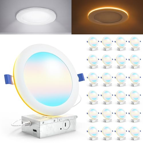 Sunco 24 Pack 6 Inch Canless LED Recessed Light with Night Light 15W, 5CCT