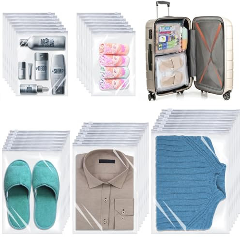 35 Stück Vakuumbeutel Set Reise, Vacuum Bags for Clothing, Wiederverwendbar Vakuumbeutel, Aufbewahrungsbeutel, Reise Kompressionsbeutel ür Reisen Und Die Tägliche Aufbewahrung (5 Größen)