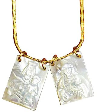 Perlmutt Jesus Und Jungfrau Maria Skapulier Halskette, Gott Und Mutter Gottes Jungfrau Maria Perlenmuschel Religiöser Glaube Halskette, 14k Gold Gefüllte Kette