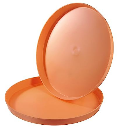 PATIKIL 14 Restaurant Serving Trays, 2 Pcs Round Non-Slip Food Service Tray Platter Reusable Plastic Fast Food Serving Tray for Bar Coffee Home Cafeteria Hotel, Orange