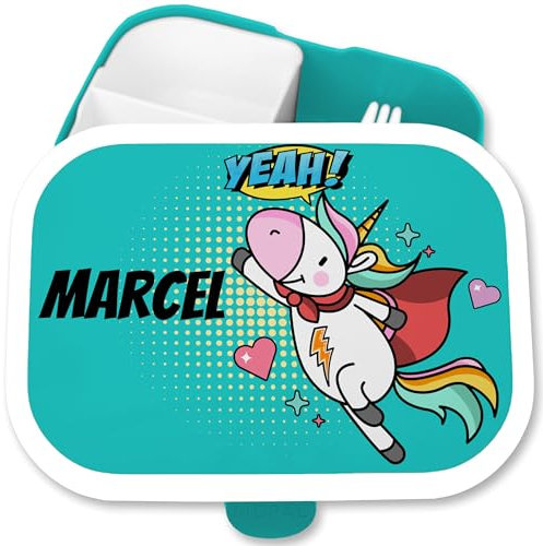 Brotdose Kinder Campus für Mepal - Einhörner - Einhorn Superheld Unicorn - 750 ml - Türkis - einschulung geschenke mädchen kinderbrotdosen kindergarten einhörnern name brotzeitbox