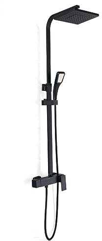 Schwarzes Duschset, Duschsystem ohne Armatur Schwarze Regendusche Ohne Armatur Duschset Massagedüsen Brausegarnitur, Höhenverstellbar Duschstange, Duschsäule Überkopfbrauseset