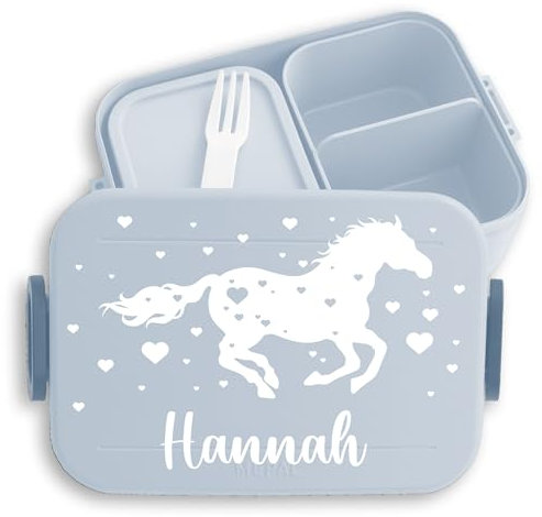 Kinder Bento Box Midi Lunchbox für Mepal Bentobox - Pferd Pferdemädchen Pferdemotiv Reiten Pferde - 900 ml - Hellblau - brotdose mädchen personalisierte brotdosen horse pferdefans brotzeitdose