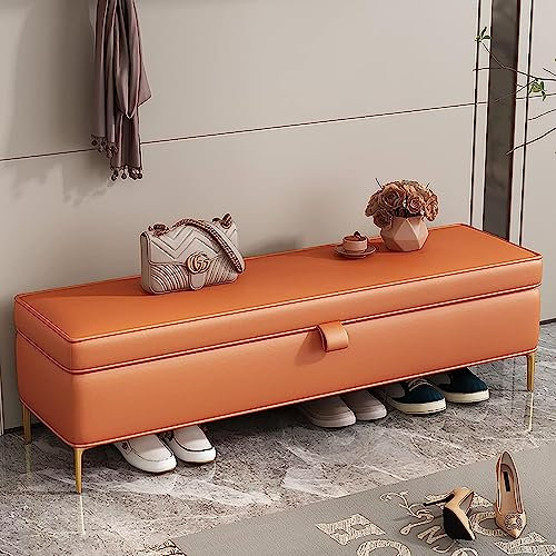 Aufbewahrungsbank, Kunstleder-Aufbewahrungsbank, Premium-Bettbank mit Stauraum, Moderne Polsterbank, Schuhbank, Schlafzimmerbank-Orange 100 x 40 x 45 cm (39 x 16 x 18 Zoll)