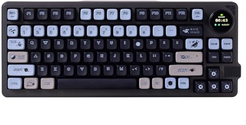 GK GAMAKAY LK75 - Teclado mecánico de 75% de junta con pantalla inteligente TFT 2 en 1 y perilla, Bluetooth 5.0/2.4GHz/USB-C con cable MDA teclas de perfil MDA 83 teclas RGB teclado para juegos de