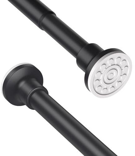 Schwarz Matt Duschvorhangstange, Ohne Bohren Kein Rost Duschvorhangstange 74cm bis 195cm, Edelstahl Ausziehbar Teleskopstange für Duschevorhang und Badewanne
