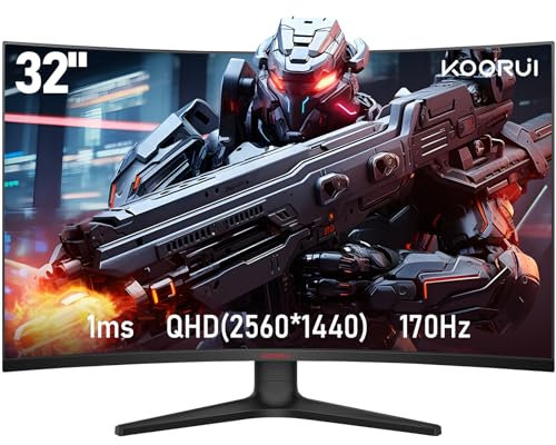 KOORUI Monitor Gaming Curvo 31,5 Ultrawide, QHD 2560x1440, 170HZ, 1500R, 1ms, VA 3000:1, DCI-P3 90%, Adaptive Sync, 2xHDMI 2.0, DP 1.2, VESA 75x75mm, Eye Care, HDR10