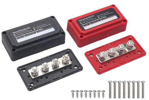 Gloaso 300A Busbar 12V-48V DC with 4x M10 Studs Battery Terminal Blocks, Heavy Duty Bus Bars Power Distribution Block 300 Amp for Car, Trucks, Motorhome, Camper, Boat, Marine, Solar | Red&Black 2 Pack
