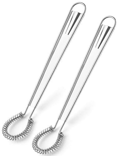 Luckious 2PCS Stainless Steel Sauce Whisk, Handheld Small Egg Whisk Beater Manual Hand Whisker for Baking, Cooking, Mixing Eggs, Milk, Coffee, and Cream (3.5 * 20.5CM)