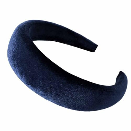 SHTGOI Haarreif Samt-Stoff Schwamm Dickes Stirnband Retro Style Gepolsterter Haarband Weich rutschfest Candy Colour Breit Stirnbänder Outdoor Elegant Kopfschmuck für Damen und Frauen Marineblau