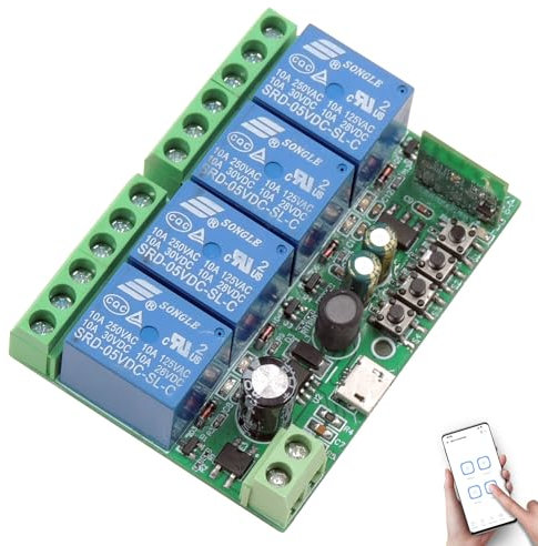DieseRC Interruptor Inteligente WIFI de 4 canales, Módulo Relé de Salida Pasiva DC 5V 12V 24V 36V Aplicación Ewelink Control WIFI compatible con Alexa/Google Home, mode de avance lento/autobloqueo
