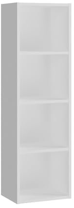 Panana 4-Tier Bücherregal, Bücherschrank schmal, Würfelregal, Modernes offenes Regal, Aufbewahrungsregale und Präsentationsregale für Wohnzimmer, Home Office, Schlafzimmer (Weiß, 4-Tier)