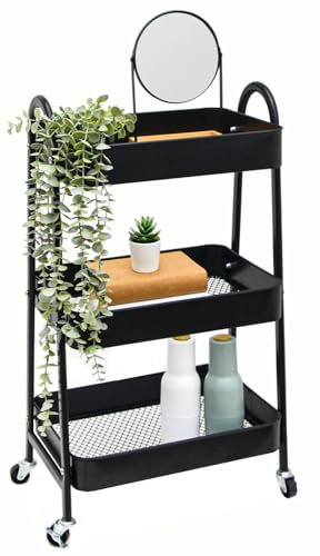 shelfr Chariot Rangement en Métal - 42x30x77 Desserte à Roulettes - Étagère 3 Niveaux Table Roulante - Étagère de Cuisine Mobile Meuble Kitchenette - Rangement Skincare Meuble de Toilette WC Rangement