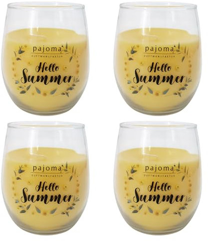 pajoma® Duftkerze Citronella 4x im Glas Hello Summer - 295 g, Brenndauer ca. 35 Stunden | Gelb (Pantone 120C) | Hochwertiges Design & frischer Sommerduft