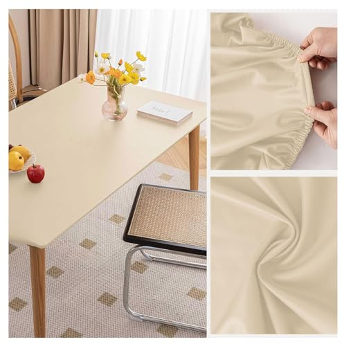Kunstleder Tischdecke mit Elastischem Rand Rutschfest Leder Esstisch Tischmatte Wasserdichte Abwischbar Wetterfest Esstischunterlage Tischschutzmatte für Garten, Terrassen Tischauflage(90x160cm,Beige