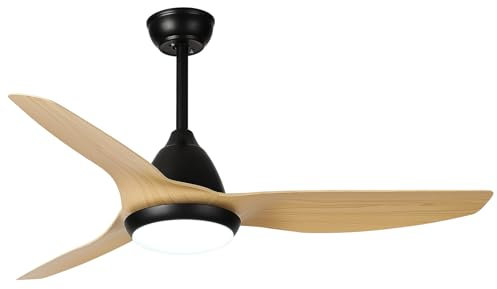 GLITI Ceiling Fan with Lighting and Remote Control, Lamp with Fan Flat 52 Inches AC, Quiet 3 Blades Ceiling Fan with Lights Led 24W for Bedroom Living Room (Wood)