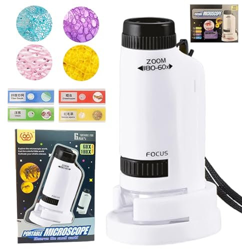 Microscope de Poche Portable 60X-180X Mini - Kit Explorateur Enfant - Pour Étudiants Science et Jeu