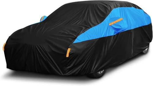 Car Cover Waterproof All Weather for Automobiles,10 Layers Outdoor Full Exterior Cover Rain Sun UV Snowproof Protection with 2 door Zipper Cotton Mirror Pocket, Fit Sedan Length (185-193/470-490 cm)