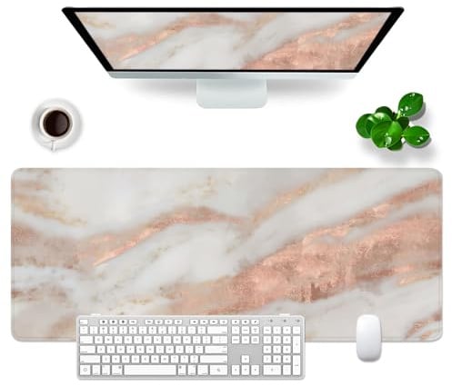 Grand tapis de souris de jeu rose et gris marbré - Accessoires de bureau XL - 80 x 30 x 0,3 cm - Grand sous-main pour clavier (marbre rose gris)