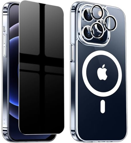 QiiStar Privacy Case for iPhone 13 Pro,Magnetic Cover Compatible with Magsafe Anti Peeping Tempered Screen Protector & Camera Cover,Transparent Hard PC Full Body Protective Cases,Crystal Clear