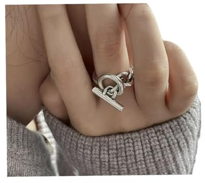 bague femme fermoir à bascule-fermoir t- bague gourmette- bague réglable en argent 925-anneaux torsadés-bague minimalise-bague de chaine géométrique-bague fermoir toggle-chaine d'encre