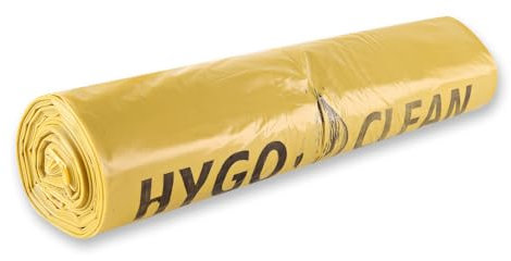 Franz Mensch HygoClean Müllsäcke, 120 l, gelb aus LDPE auf Rolle, 150 Stück, reißfeste Müllbeutel 70 cm x 110 cm, Mülltüte aus 100% recyceltem Material