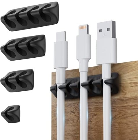 Mojimdo 5Pack Cable Clips Kit, Mojimdo Cable Management for Desktop, Cord Clip Holder for Micro USB Type C iPhone USB to Lightning Charging Cable, Adhesive Cable Organizer for Wall Car Under Desk